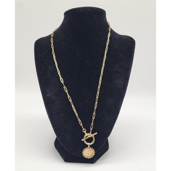 Women's Initial Necklace Gold Plated Paperclip Link Chain Necklace Coin Letter " - Picture 3 of 7